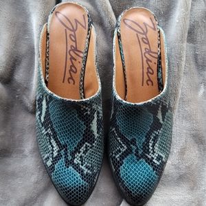 Zodiac Leather Quartz Snake Mules 7.5